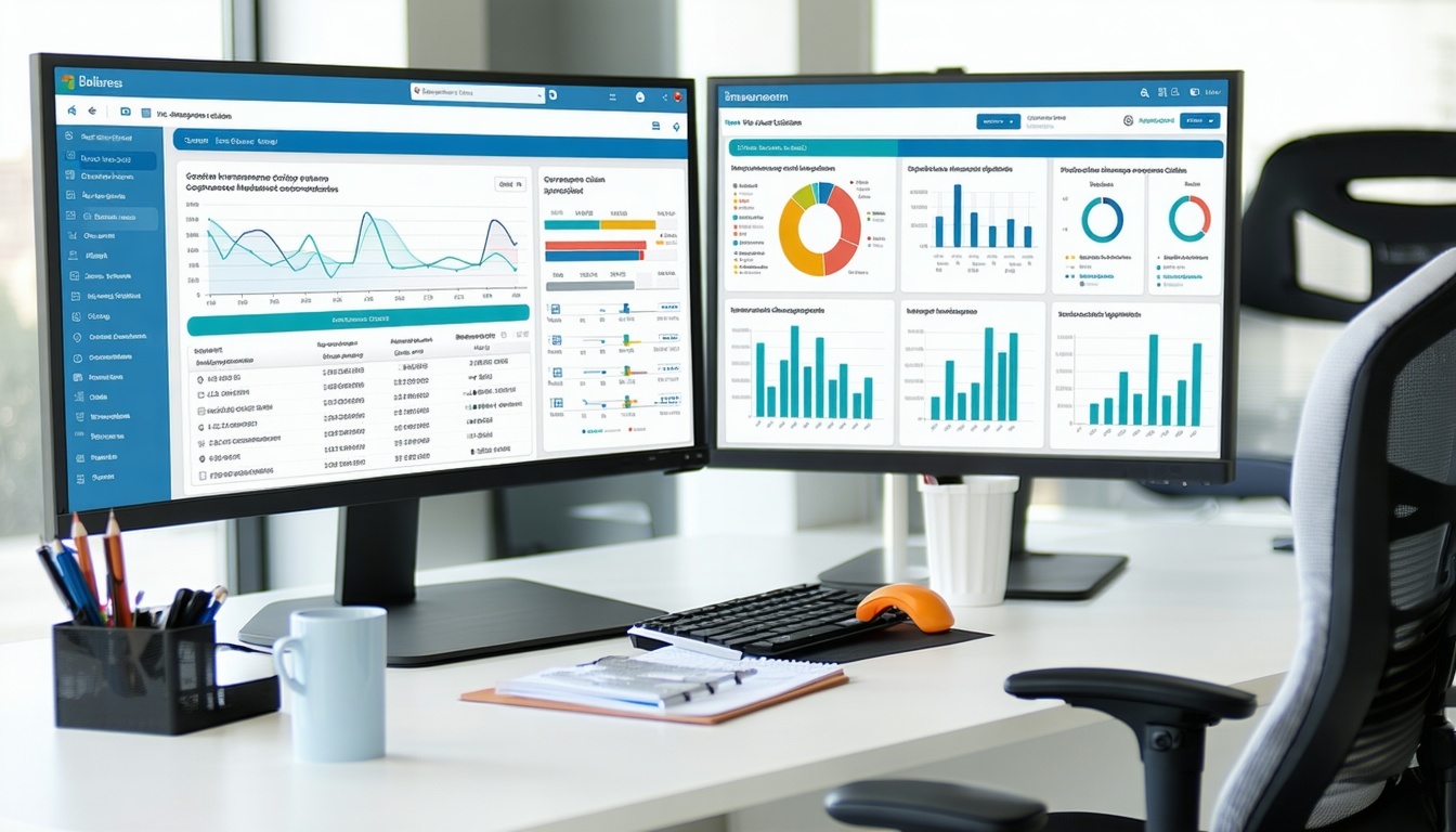 A modern medical billing office environment focused on podiatry Show a professional setting with a healthcare billing specialist analyzing podiatryspecific coding charts on a dualmonitor setup Include visuals of insurance claim forms compliance check-1